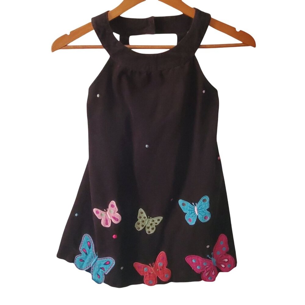 Bonnie Jean Girls Butterfly Applique Corduroy Halter Jumper Dress Brown Size 6X - Picture 2 of 11